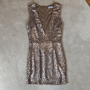 Tobi Rose Gold Sequin V-Neck Mini Dress